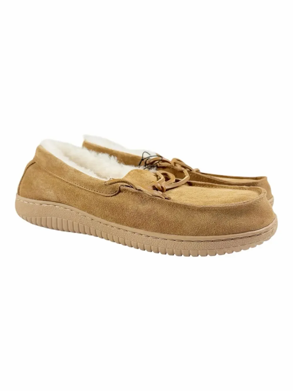 NEW Dearfoams Deluxe Genuine Suede Shearling Slippers Chestnut Size 12
